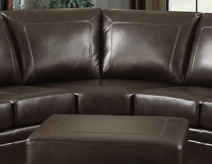 AC Pacific Louis Collection Traditional 3-Piece Upholstered Leather Living Room Sectional with Antique Nail Head Trim and 2 Accent Pillows, Brown
