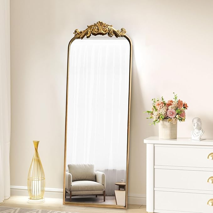WAMIRRO Ornate Gold Mirror,Vintage Arched Antique Floor Mirrors for Living Room Hallway Fireplace Bathroom Entryway 18"X53"