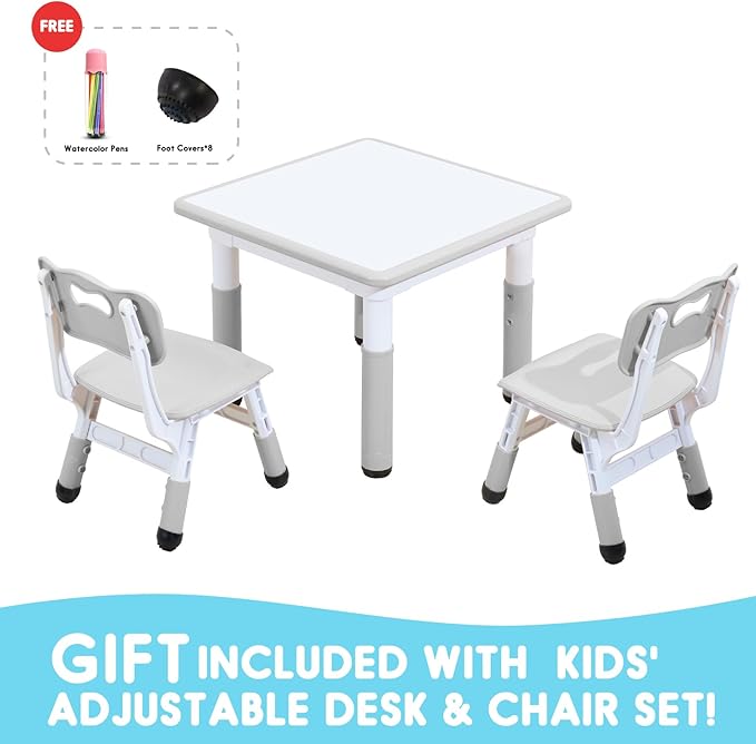 Kids Table & Chair Set with Adjustable Toddler-Safe Non-Slip Legs, Activity & Graffiti-Proof Desktop Ages 3-12