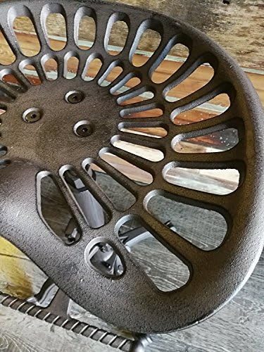 LOKKHAN Rustic Industrial Bar Stool - Cast Iron Tractor Seat - Adjustable Counter Height Swivel Breakfast Bar - Farmhouse Metal Stool - 19.7-26.8 Inch Seat Height