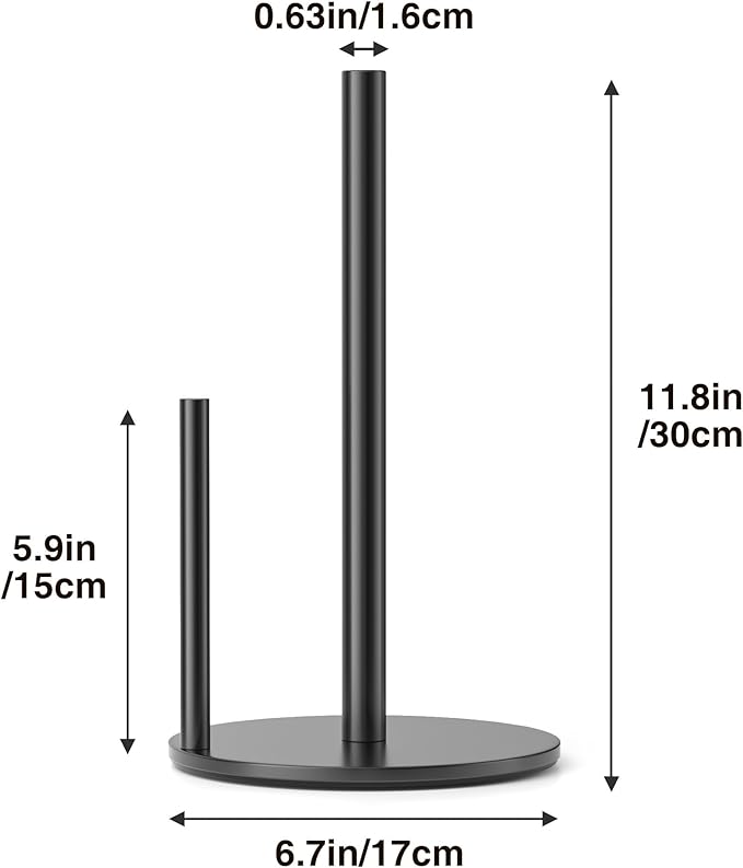 Paper Towel Holder Black, Premium Stainless Steel Kitchen Roll Dispenser, Countertop Roll Organizer with Weighted Base