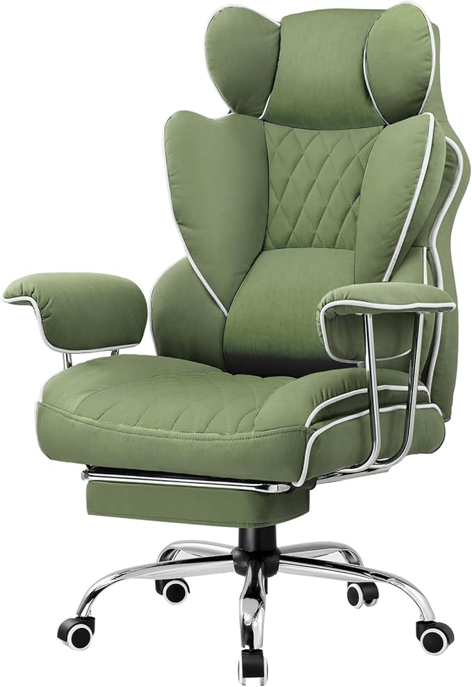 GTRACING Gaming Chair,Office Chair with Pocket Spring Lumbar Support, Ergonomic Comfortable Wide Office Desk Computer Chair with Outward Fixed Soft Armrests and Footrest (Fabric, Green)