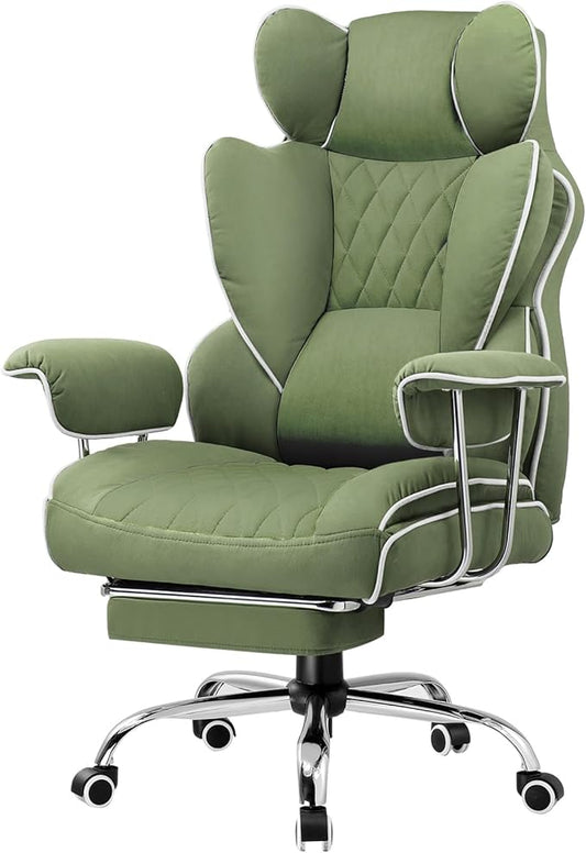 GTRACING Gaming Chair,Office Chair with Pocket Spring Lumbar Support, Ergonomic Comfortable Wide Office Desk Computer Chair with Outward Fixed Soft Armrests and Footrest (Fabric, Green)
