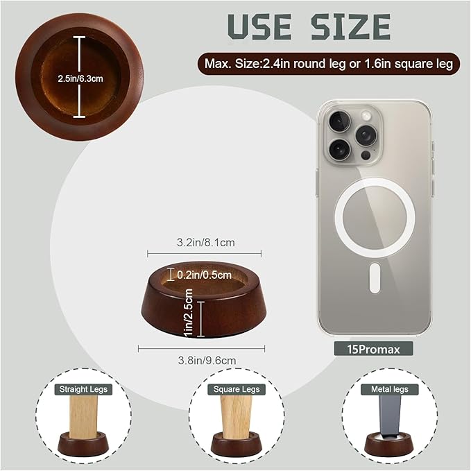 Bed Risers Wood Blocks - 1 Inch Circle Furniture Height Extenders Lifts for Sofa Couch Desk Chair Table Base Raising Space, Convenient Store and Cleaning, Pack of 4