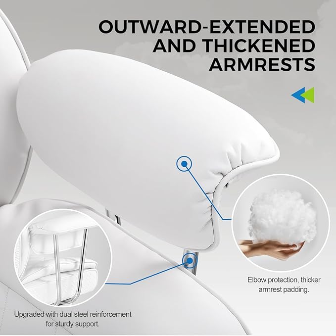 GTRACING Gaming Chair,Office Chair with Pocket Spring Lumbar Support, Ergonomic Comfortable Wide Office Desk Computer Chair with Outward Fixed Soft Armrests and Footrest,(PU Leather, White)