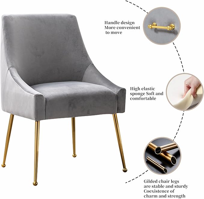 Velvet Dining Chairs, Furniture Collection Modern Contemporary Upholstered with Polished Gold Metal Legs, Set of 4(Light Grey)