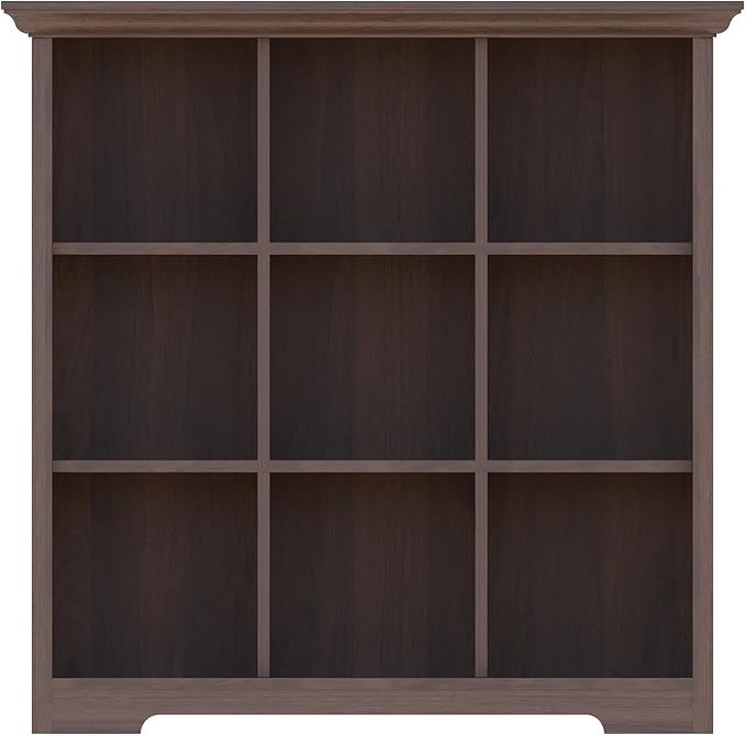 Cube Shelf Bookcase with Base - Wooden 3 Tiers Floor Standing Low Storage Cabinet for Home and Office, 9-Cube Lattice Bookshelf, Walnut
