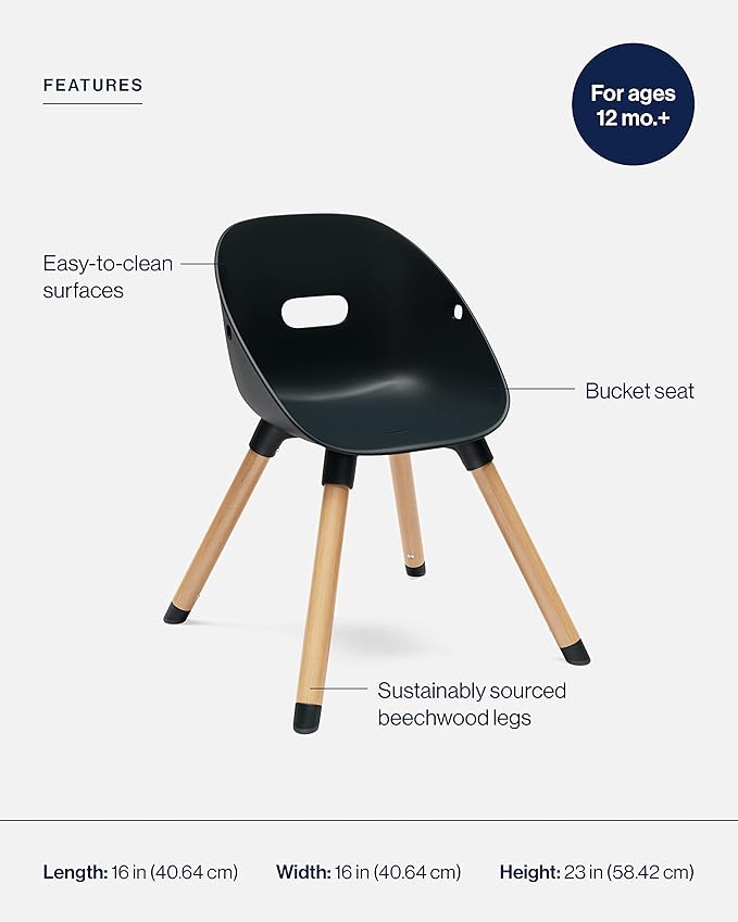 Lalo The Play Chair, Wooden and Non-Toxic Plastic Kids and Toddler Chair - Sturdy Bucket Seat and Easy to Clean Kids Chair with up to 200 lb. Weight Capacity, Set of 2 - Licorice