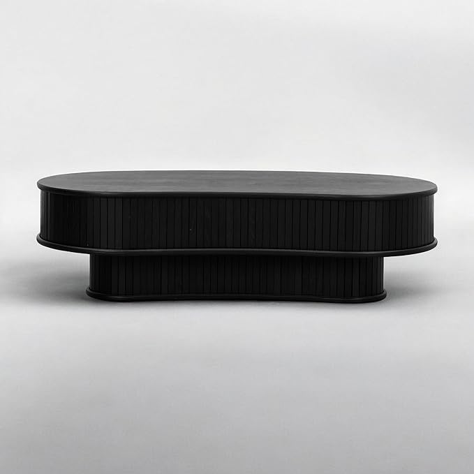 NTC Ripple DOU Coffee Table, Modern Wooden Double-Layer Center Table, Vertical Groove Design, Stylish Living Room Decor, Minimalist Style for Home and Office, Easy Assembly - Burnt Black