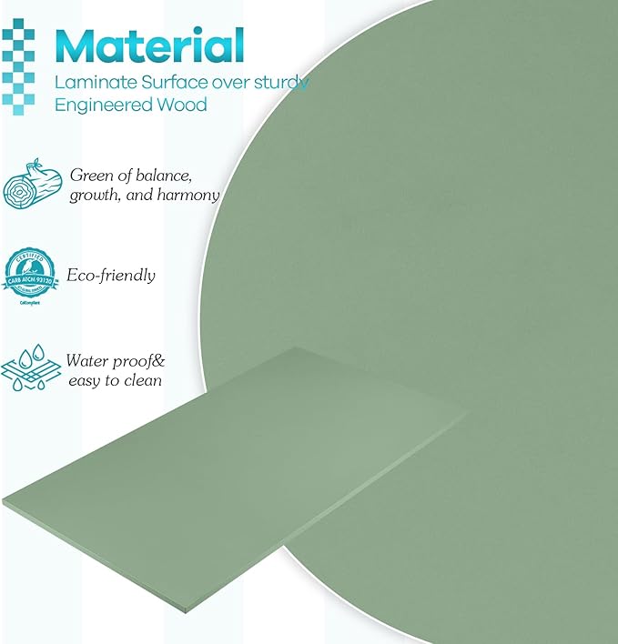 Kaboon Universal Tabletop 23.62" D x 59.1" W, Green, One Piece Wood Table Top for Standing Desk, Reversible Melamine Countertop for Home Office