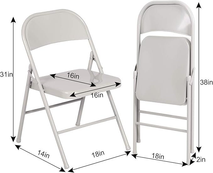 VECELO Metal Folding Chairs 4 Pack, Double Hinged Steel Frame Easy Foldable&Stackable for Office Kitchen Dinning Wedding Patio and Garden