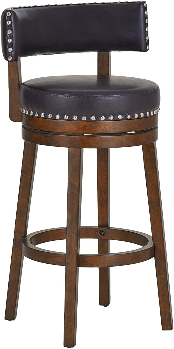 COLAMY Swivel Bar Stool, Swivel Bar Height Bar Stool, Modern Swivel Barstool with Back, Upholstered Wood Barstool for Kitchen Island Dining Room Bar, Dark Brown, FM-4840-30-DarkBrown-L