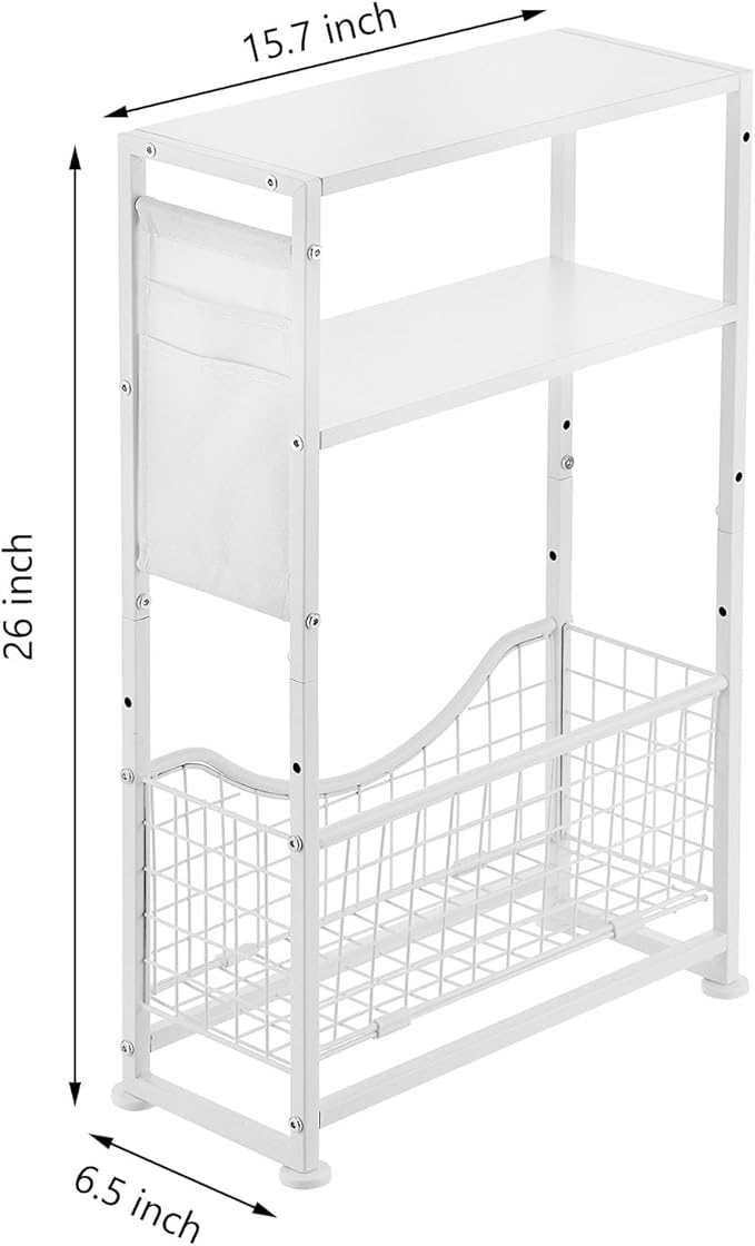 Narrow Side Table, Skinny Small End Tables with Magazine Holder, 3 Tier Small Sofa Side Table for Smalls Spaces, Sofa Couch Tables Bedside Table for Living Room Bedroom Office