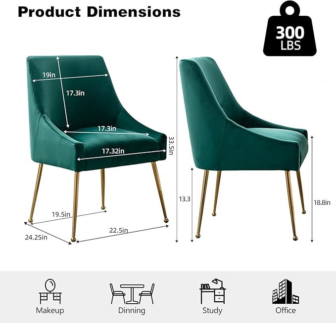 Velvet Dining Chairs, Furniture Collection Modern Contemporary Upholstered with Polished Gold Metal Legs, Set of 6(Green)