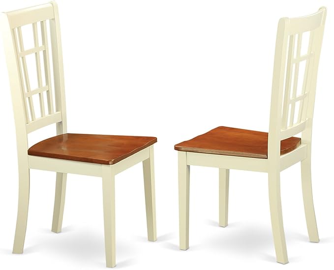 East West Furniture SUNI5-BMK-W 5 Piece Modern Dining Table Set Includes a Round Wooden Table with Dropleaf & Shelves and 4 Dining Room Chairs, 42x42 Inch, Buttermilk & Cherry