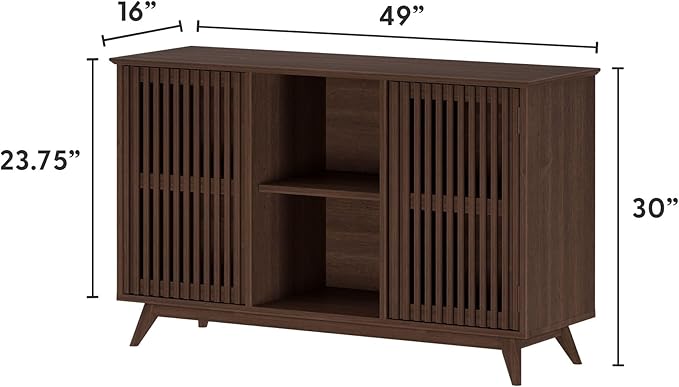 Plank+Beam Mid-Century Modern Wood TV Stand, Solid Wood Entertainment Console with Storage, 49" L x 16" W x 30" H, Walnut