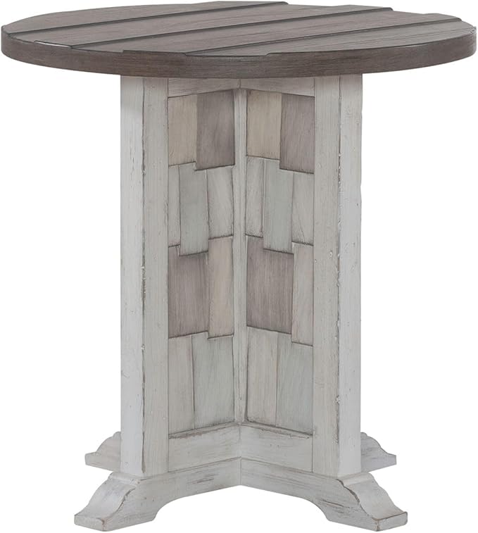 Liberty Furniture River Place Living Room Round Chairside Table - Riverstone White & Tobacco