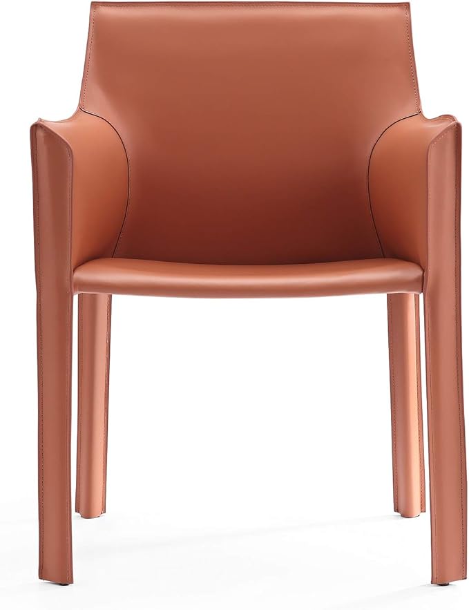 Manhattan Comfort Vogue Modern Faux Leather Dining Chairs, Metal Frame, Comfortable Padded Seat, Fully Assembled Armchair Accent Furniture, Set of 1, Clay