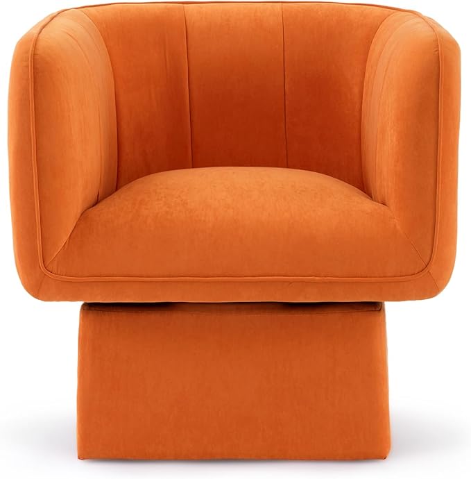 Swivel Accent Chair with Armrest, Modern Velvet Barrel Chair 360 Degree with Curve Back and Soft Cushion,Comfy Round Armchair Reading Chair Single Sofa for LivingRoom,Bedroom,Waiting Room,Orange