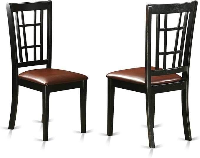 East West Furniture DLNI5-BLK-LC 5 Piece Dining Set Includes a Round Dining Room Table with Dropleaf and 4 Faux Leather Upholstered Kitchen Chairs, 42x42 Inch, Black