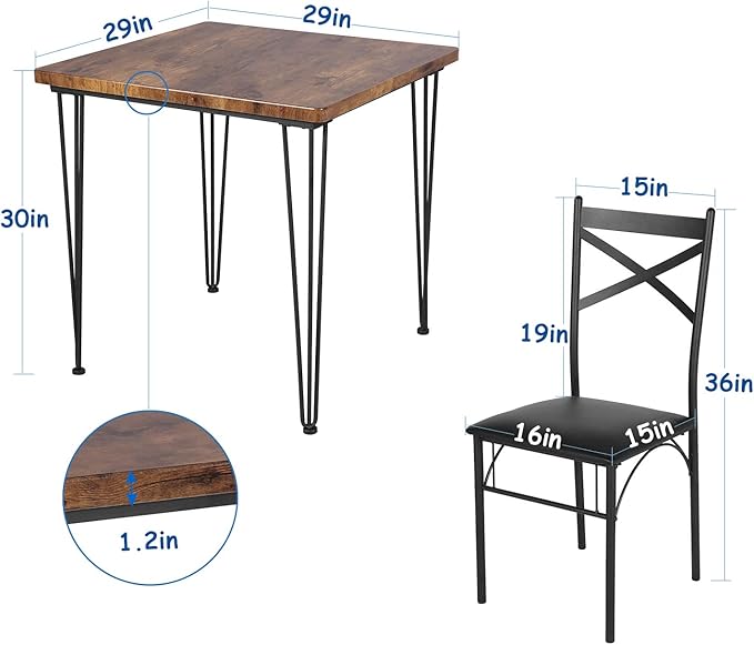 VECELO 3-Piece Dining Room Kitchen Table and Pu Cushion Chair Sets for Small Space