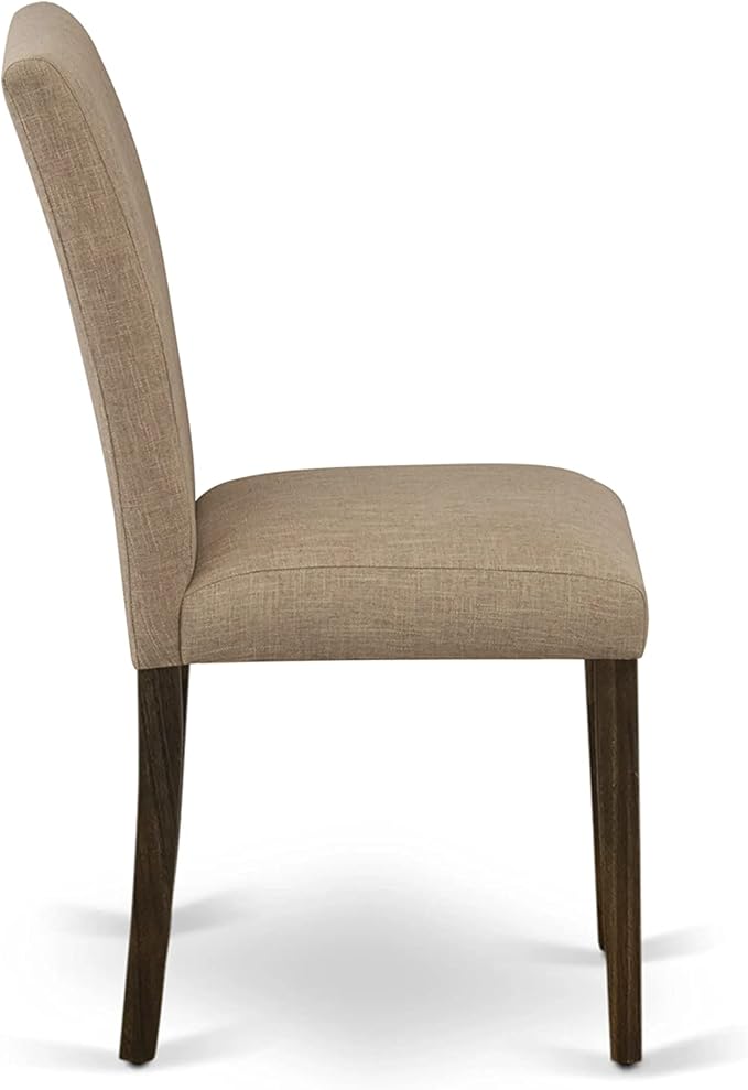 East West Furniture X727AB747-9 9 Piece Dining Set Includes a Rectangle Dining Room Table with X-Legs and 8 Light Sable Linen Fabric Upholstered Parson Chairs, 40x72 Inch, Multi-Color