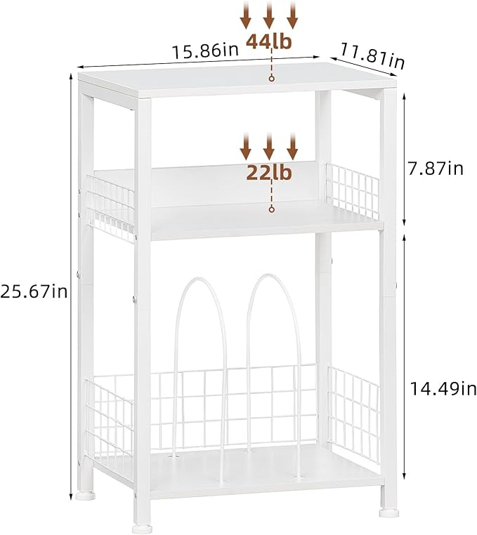LELELINKY White Side Table with Storage, Small End Table Printer Stand for Small Spaces, Record Player Stand with Vinyl Storage, Sofa Night Stands for Living Room Bedroom