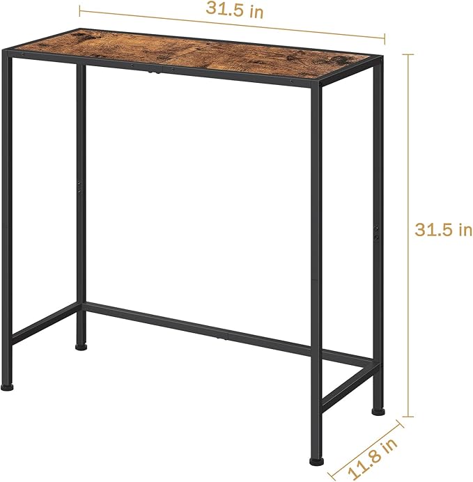 Small Entryway Console Table - Industrial Narrow Behind Couch Sofa Table, Skinny Entrance for Hallway, Wood Thin for Living Room, Foyer, Corridor (Brown)