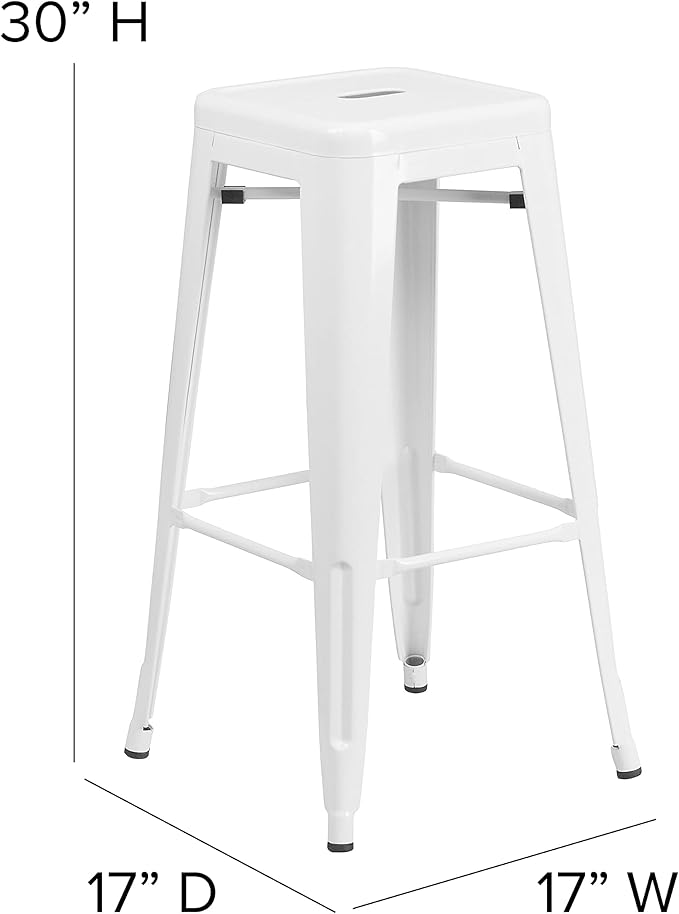 Flash Furniture Lily 4 Pack Commercial Grade 30" High Backless White Metal Indoor-Outdoor Barstool with Square Seat