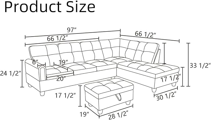 Convertible Sectional Couch, Large L Shaped Couch with Storage, Modern Modular 5-Seat Sectional Sofa with Ottomans for Living Room and Office, Grey White
