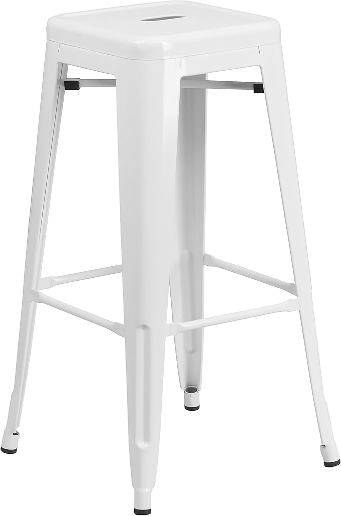 Flash Furniture Lily 4 Pack Commercial Grade 30" High Backless White Metal Indoor-Outdoor Barstool with Square Seat