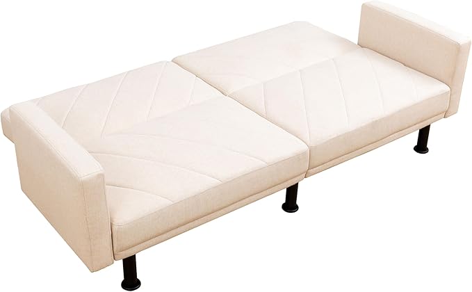 Fold Out Modern Couch Convertible Chair Bed, Sleeper Sofa 2 Seater Loveseat, Small Couch for Living Room, Futon Lounge Comfy Sofa Bed Cama for Small Spaces for Bedroom, Adjustable Angle, Beige