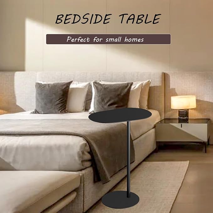 C-Shaped Side Table, Iron End Table for Couch Sofa and Bed, Small Metal Black Side Tables for Living Room Bedroom (Black, High-27.6in/70cm)