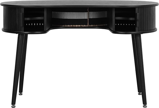 NTC Ripple Desk, Modern Wooden Writing Desk with Two Hidden Drawers, Stylish Vertical Groove Design, Home Office Workstation, Minimalist Study Table, Easy Assembly - Burnt Black