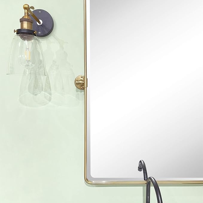 TEHOME 27 x 35'' Gold Pivot Mirror Brushed Champagne Gold Tilt Rectangle Bathroom Mirror Tilting Beveled Vanity Mirrors for Wall