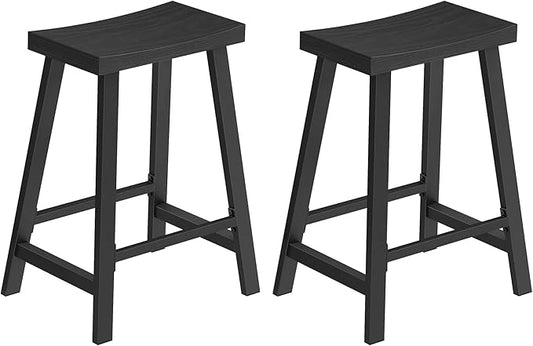 VASAGLE Bar Stools, Set of 2 Bar Chairs, Kitchen Breakfast Bar Stools with Footrest, 23.6 Inches High, Industrial in Living Room, Party Room, Black ULBC074B56