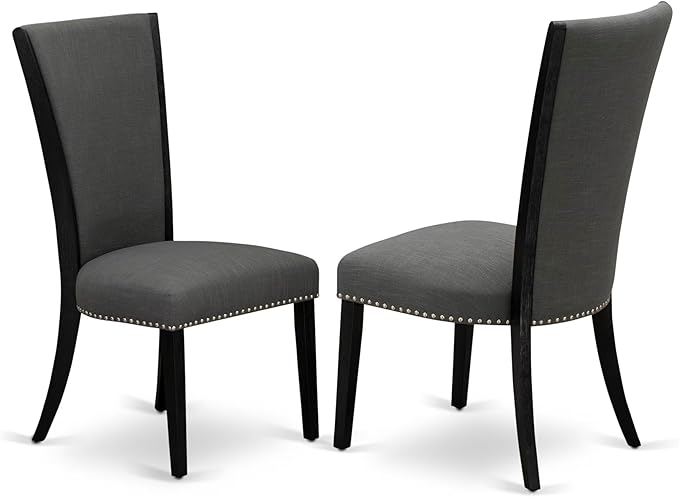 East West Furniture V696VE650-5 5 Piece Dining Set Includes a Rectangle Dining Room Table with V-Legs and 4 Dark Gotham Linen Fabric Parsons Chairs, 36x60 Inch, Multi-Color