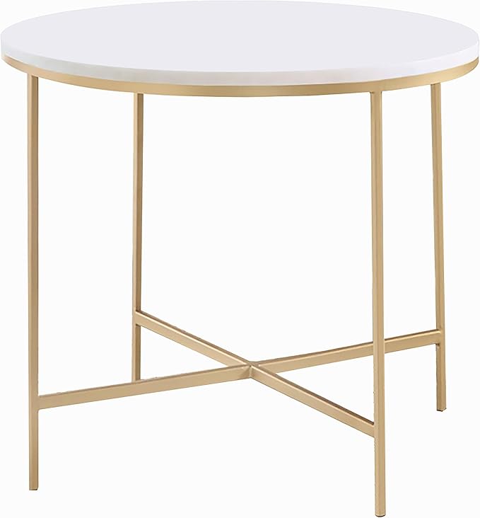 Coaster Home Furnishings - Ellison - Round Side End Table with Welded Iron Frame, Gold Metal Finish - Contemporary Style - Living Room - 22-Inch - White and Gold - 723207