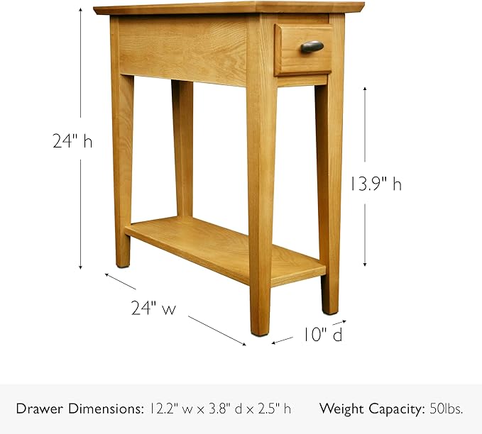 Leick Home Teegan End Table, Solid Wood, 1 Storage Drawer, Bottom Display Shelf, Narrow, Easy-Assembly, For Living Room/Bedroom, Desert Sand, 24 in L x 10 in W x 24 in H, 10071-DS