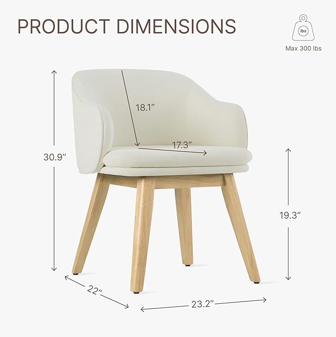 Wooden Dining Chairs Set of 2, Fabric Upholstered Modern Dining Room Chairs with Barrel Backrest & Double-Layer Thick Cushion for Living Room, Restaurant, Kitchen and Café, Beige