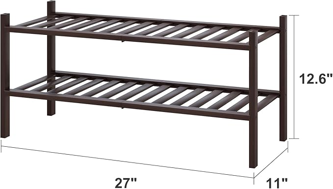 2-Tier Shoe Rack for Entryway, Bamboo Shoe Rack for Closet, Free Standing Shoe Racks for Indoor Outdoor, Stackable Shoe Shelf Storage Organizer for Hallway Closet