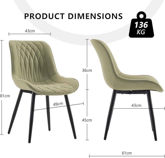 YOUNIKE Dining Chairs Set of 2 with High Back Mid Century Modern Kitchen Dining Room Chairs Faux Leather Upholstered Comfortable Wide Seat Padded Accent Side Chair for Living Room Avocado Green