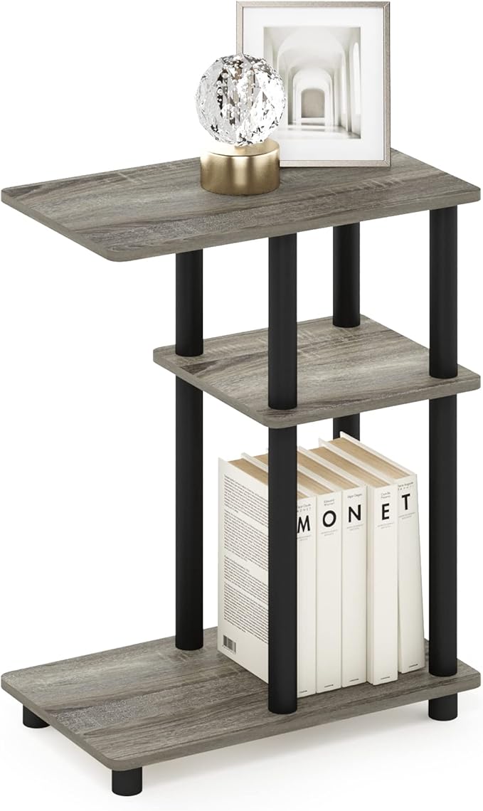Furinno Turn-N-Tube C-Shape Sofa Side Table, French Oak/Black