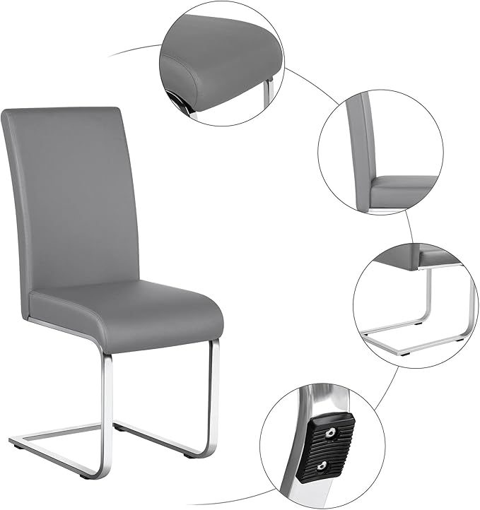Yaheetech Dining Chairs Set of 6 Modern Faux Leather Upholstered Dining Room Chairs with High Back and Metal Chrome Legs for Kitchen/Living Room/Restaurant, Light Gray