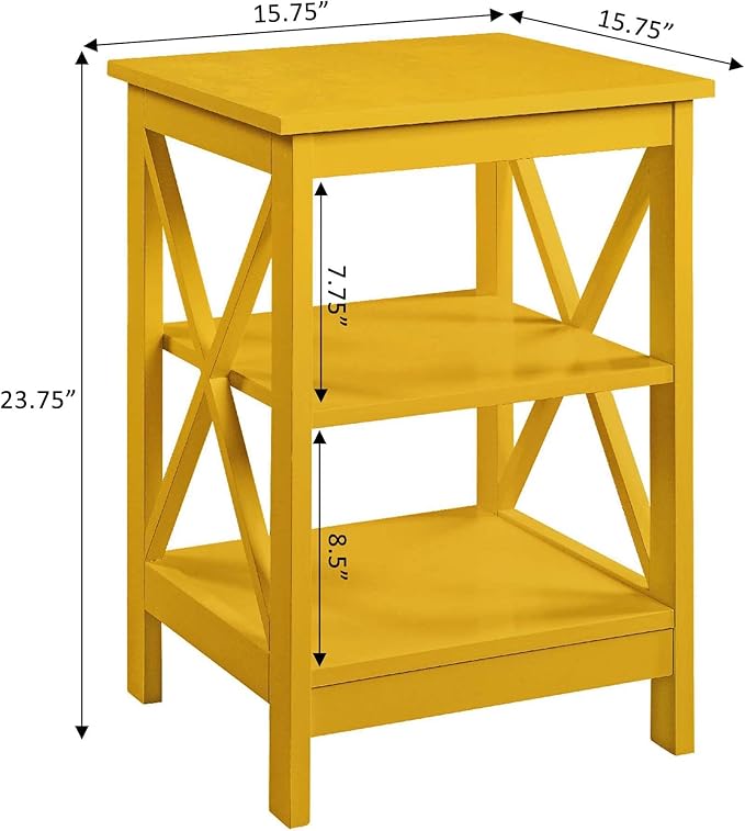 Convenience Concepts Oxford End Table 15.75" - Modern Living Room Table with Storage Shelves, Transitional Nightstand Side Table for Home Decor and Display, Yellow