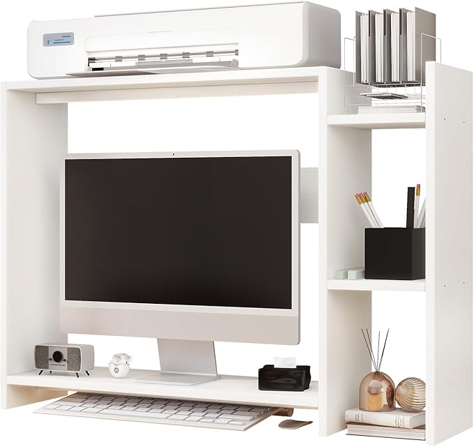 IBUYKE Desktop Bookshelf,36.8" Desktop Organizer Shelf,Wood Desk Hutch for Computer Monitor,Display Shelf for Office Home Dormitory,White TMZ008W