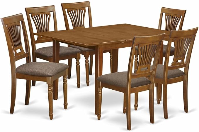 East West Furniture MLPL7-SBR-C 7 Piece Dining Room Furniture Set Consist of a Rectangle Kitchen Table with Butterfly Leaf and 6 Linen Fabric Upholstered Chairs, 36x54 Inch, Saddle Brown