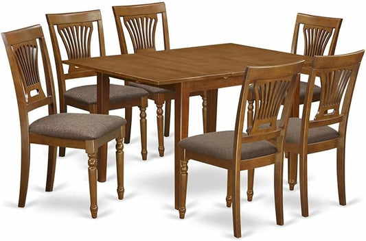 East West Furniture MLPL7-SBR-C 7 Piece Dining Room Furniture Set Consist of a Rectangle Kitchen Table with Butterfly Leaf and 6 Linen Fabric Upholstered Chairs, 36x54 Inch, Saddle Brown