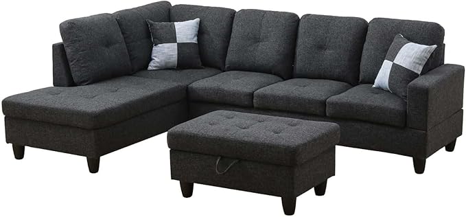 Sectional Couch with Ottoman Storage, L Shaped Sofa Furniture Sets, Modern Modular Couch Comfy Sofa for Living Room Bedroom, Dark Gray
