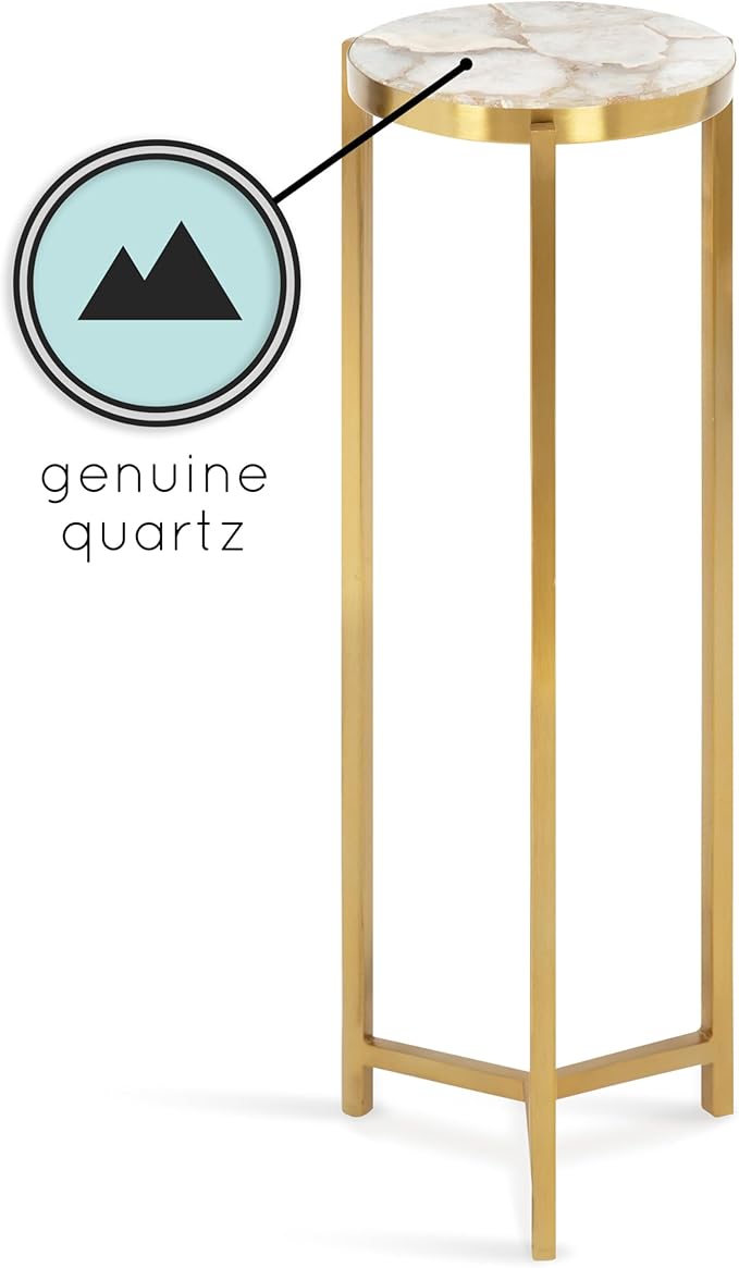 Kate and Laurel Aguilar Modern Drink Table; 9 x 9 x 23; Natural Stone and Gold; Genuine Quartz Accent Table for Small Spaces